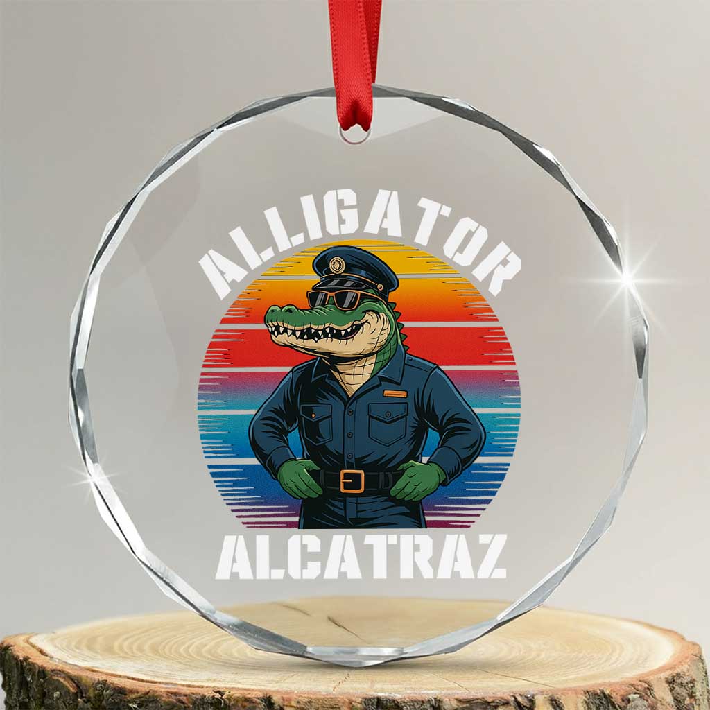 Alligator Alcatraz Florida Crystal Glass Ornament Funny Gator Cop Political Humor Retro Sunset - Wonder Print Shop