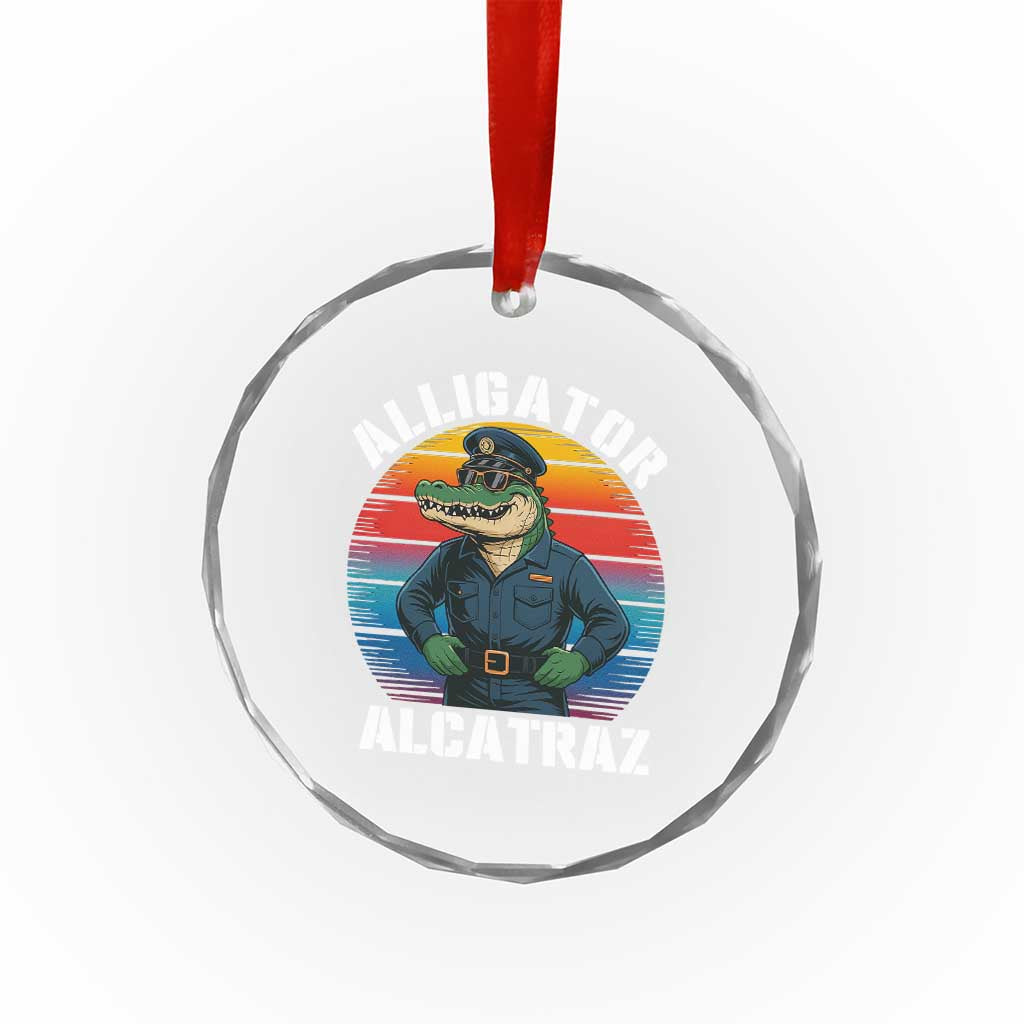 Alligator Alcatraz Florida Crystal Glass Ornament Funny Gator Cop Political Humor Retro Sunset TS02