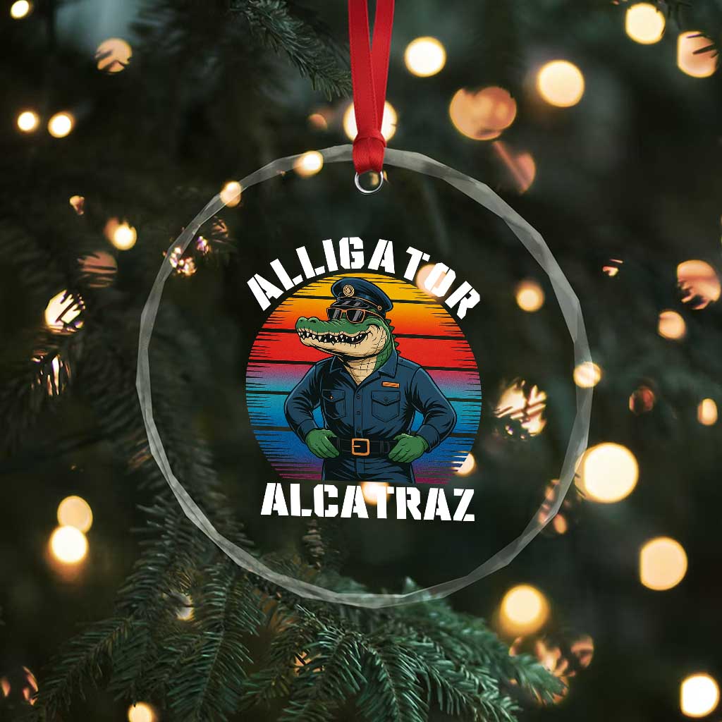 Alligator Alcatraz Florida Crystal Glass Ornament Funny Gator Cop Political Humor Retro Sunset TS02