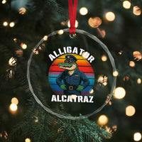 Alligator Alcatraz Florida Crystal Glass Ornament Funny Gator Cop Political Humor Retro Sunset TS02