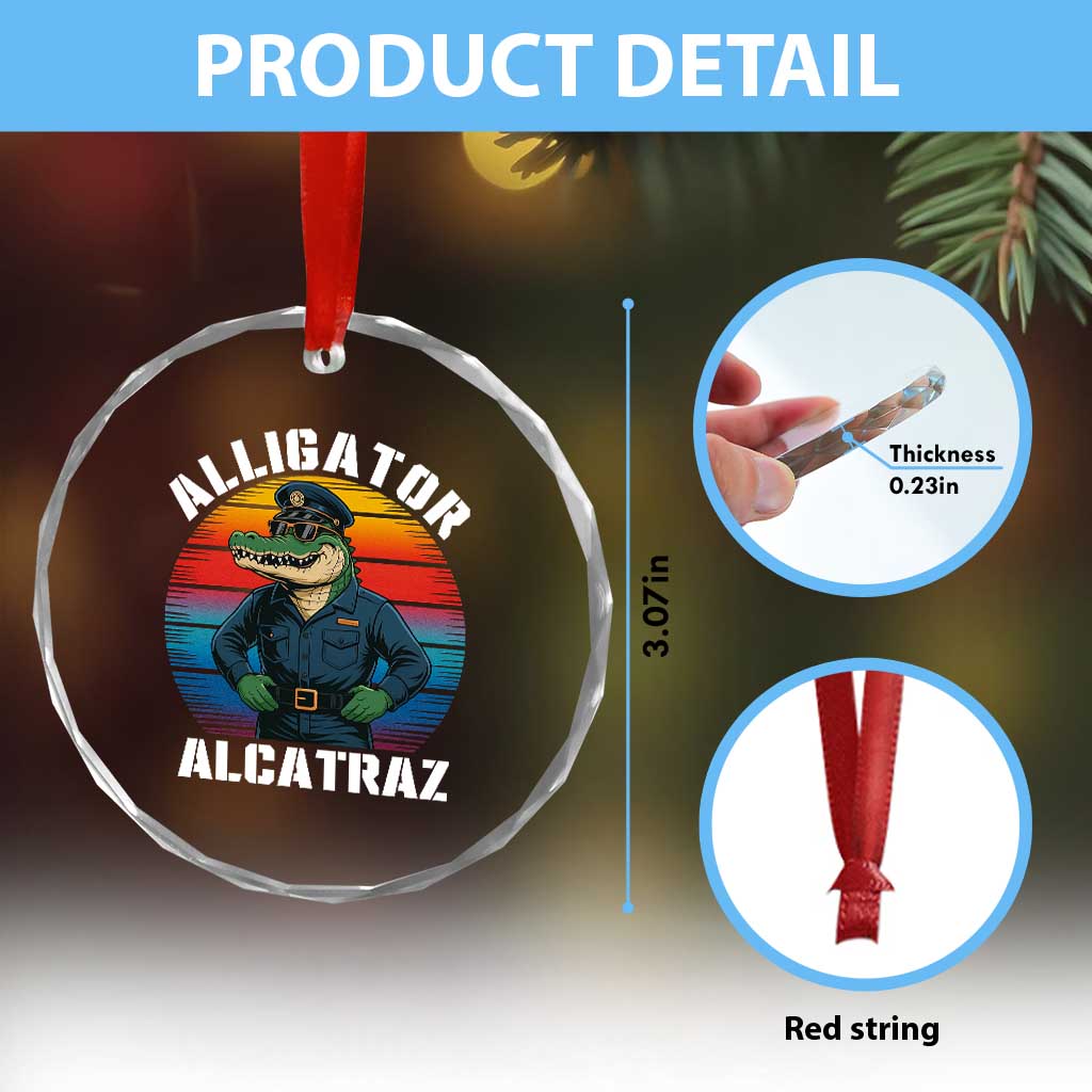 Alligator Alcatraz Florida Crystal Glass Ornament Funny Gator Cop Political Humor Retro Sunset TS02