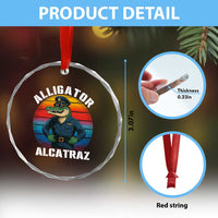 Alligator Alcatraz Florida Crystal Glass Ornament Funny Gator Cop Political Humor Retro Sunset TS02