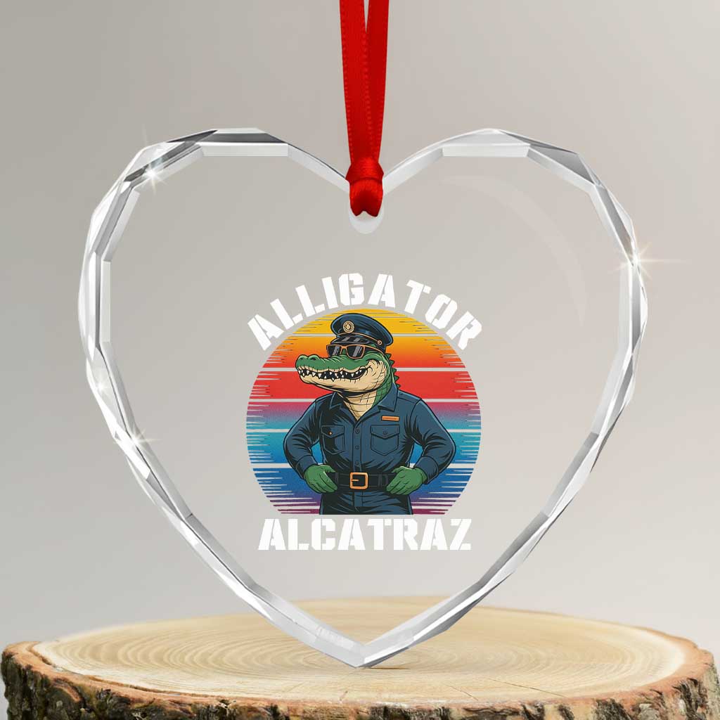 Alligator Alcatraz Florida Heart Crystal Glass Ornament Funny Gator Cop Political Humor Retro Sunset - Wonder Print Shop
