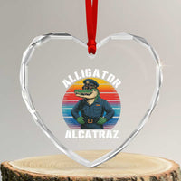 Alligator Alcatraz Florida Heart Crystal Glass Ornament Funny Gator Cop Political Humor Retro Sunset - Wonder Print Shop