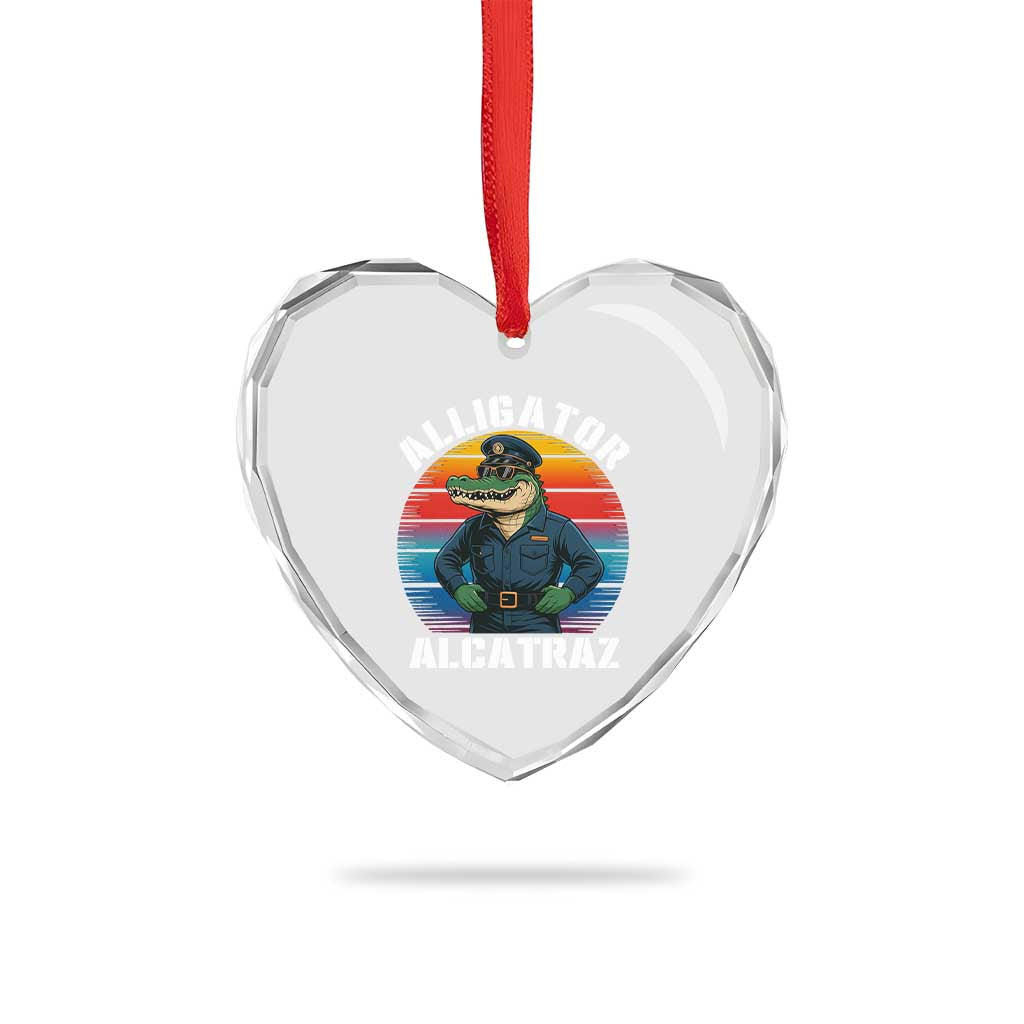 Alligator Alcatraz Florida Heart Crystal Glass Ornament Funny Gator Cop Political Humor Retro Sunset - Wonder Print Shop