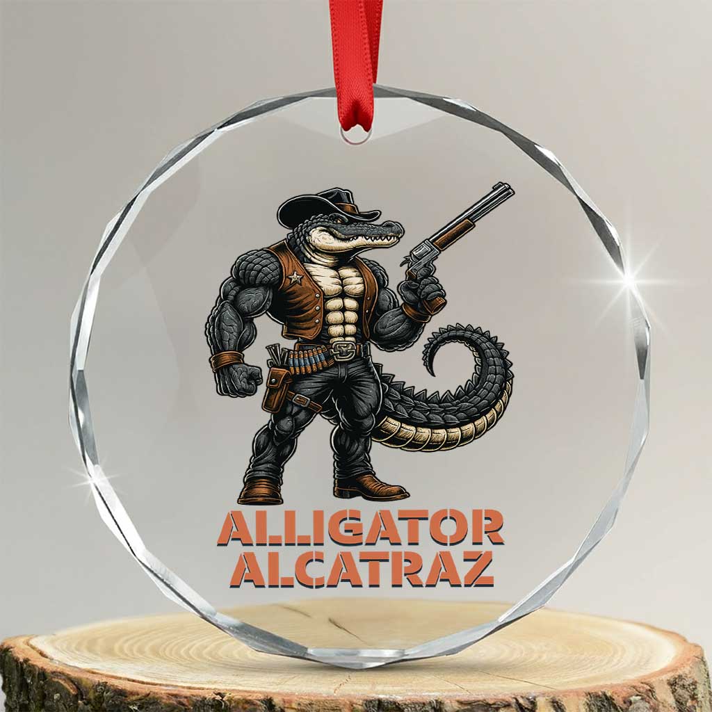Alligator Alcatraz Gunslinger Crystal Glass Ornament Swamp Outlaw Satire Patriotic Rebel - Wonder Print Shop