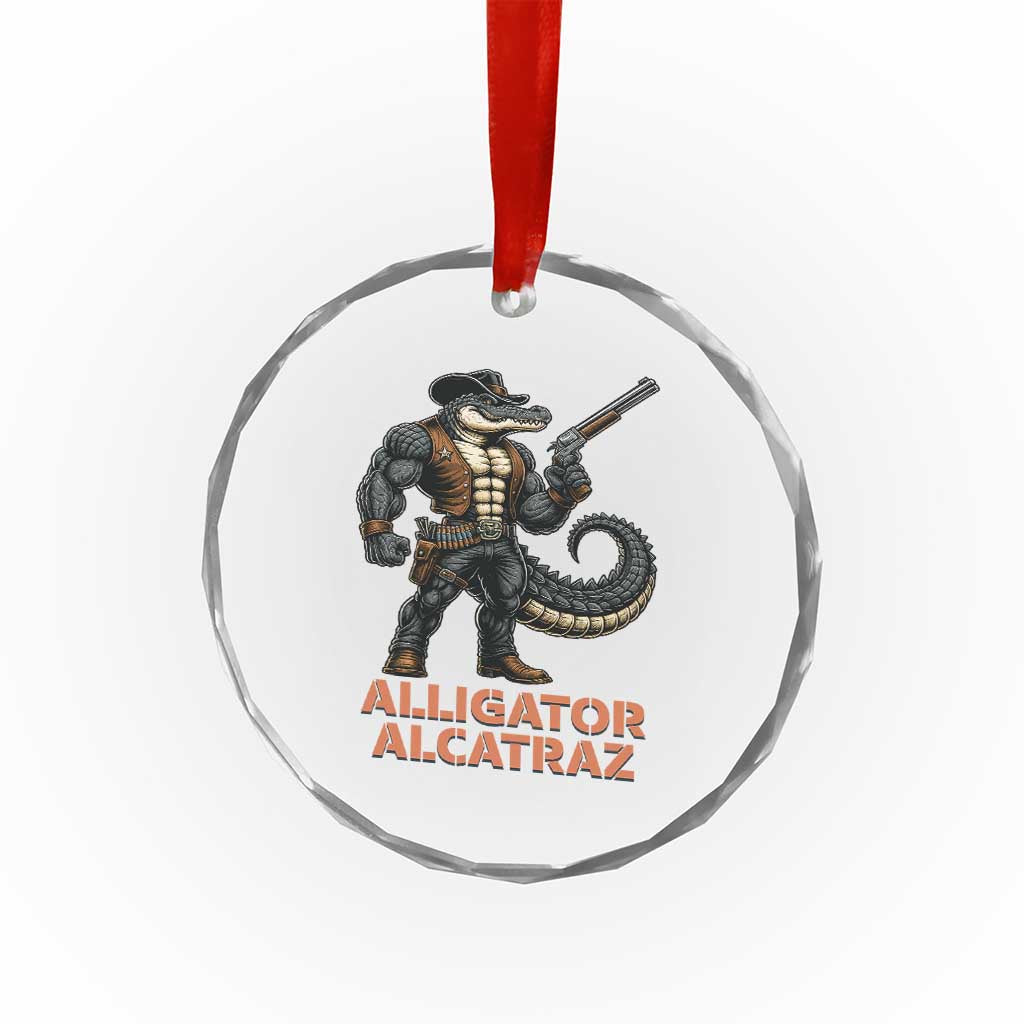 Alligator Alcatraz Gunslinger Crystal Glass Ornament Swamp Outlaw Satire Patriotic Rebel TS02