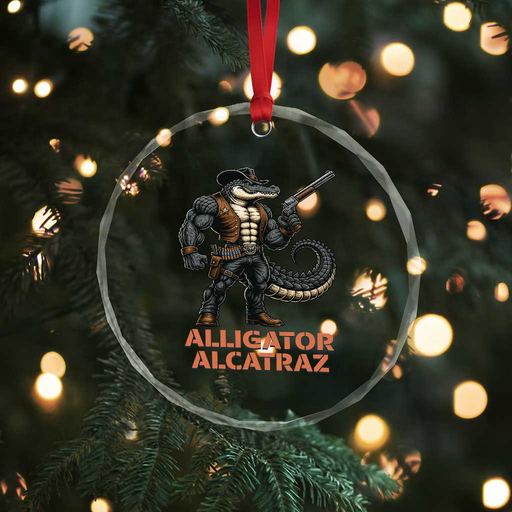 Alligator Alcatraz Gunslinger Crystal Glass Ornament Swamp Outlaw Satire Patriotic Rebel TS02