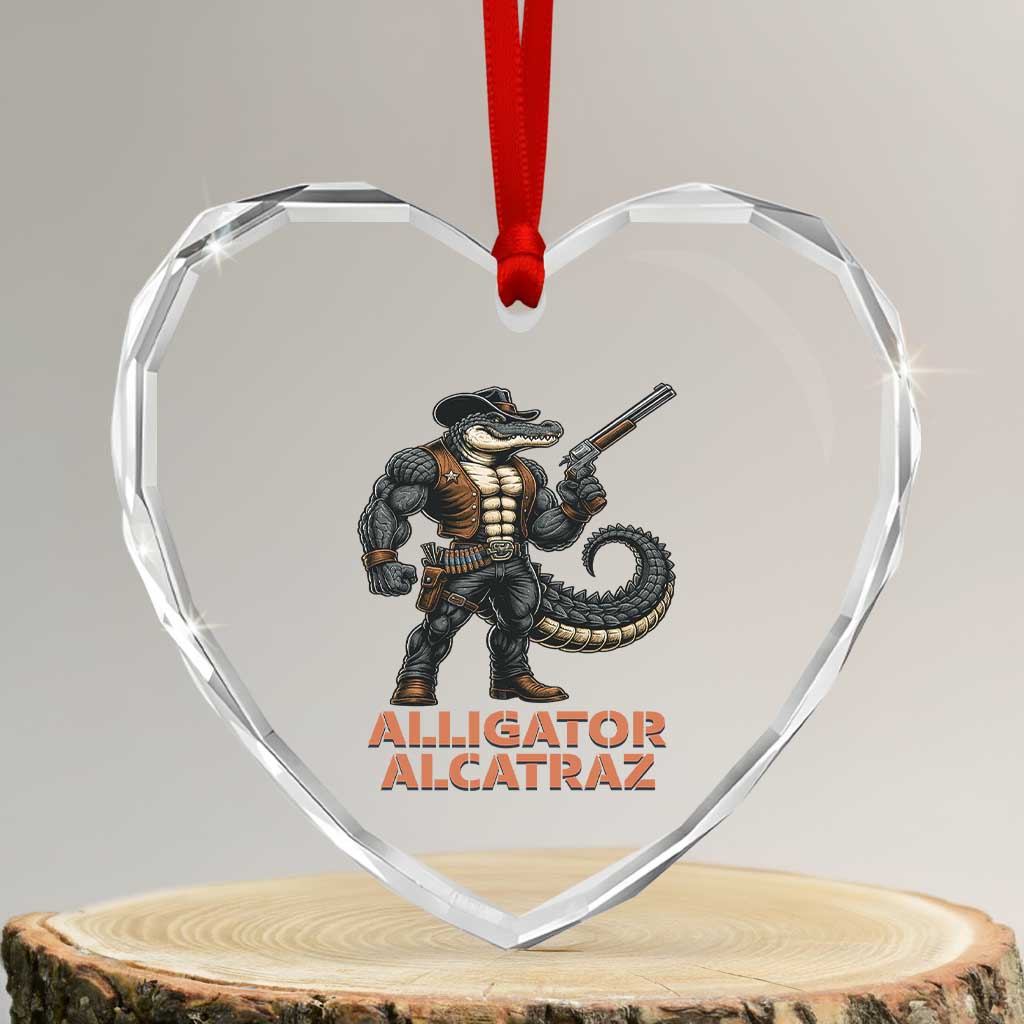 Alligator Alcatraz Gunslinger Heart Crystal Glass Ornament Swamp Outlaw Satire Patriotic Rebel - Wonder Print Shop