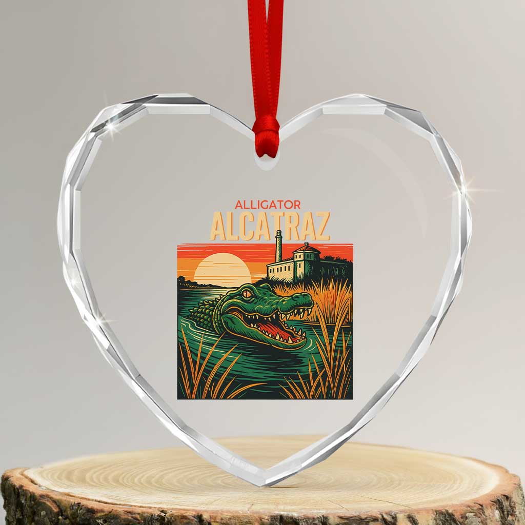 Alligator Alcatraz Heart Crystal Glass Ornament Retro Florida Swamp Political Prison - Wonder Print Shop
