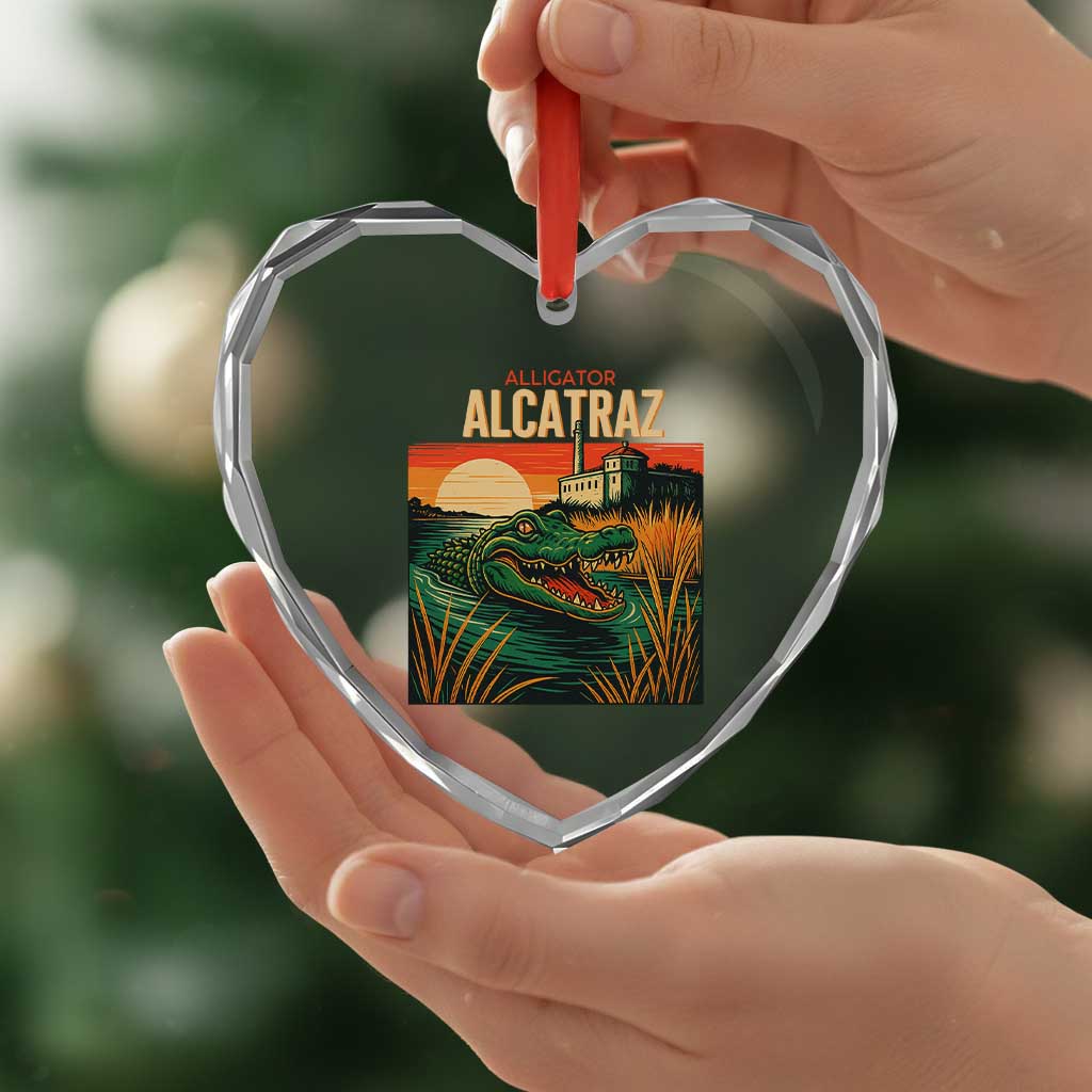 Alligator Alcatraz Heart Crystal Glass Ornament Retro Florida Swamp Political Prison - Wonder Print Shop