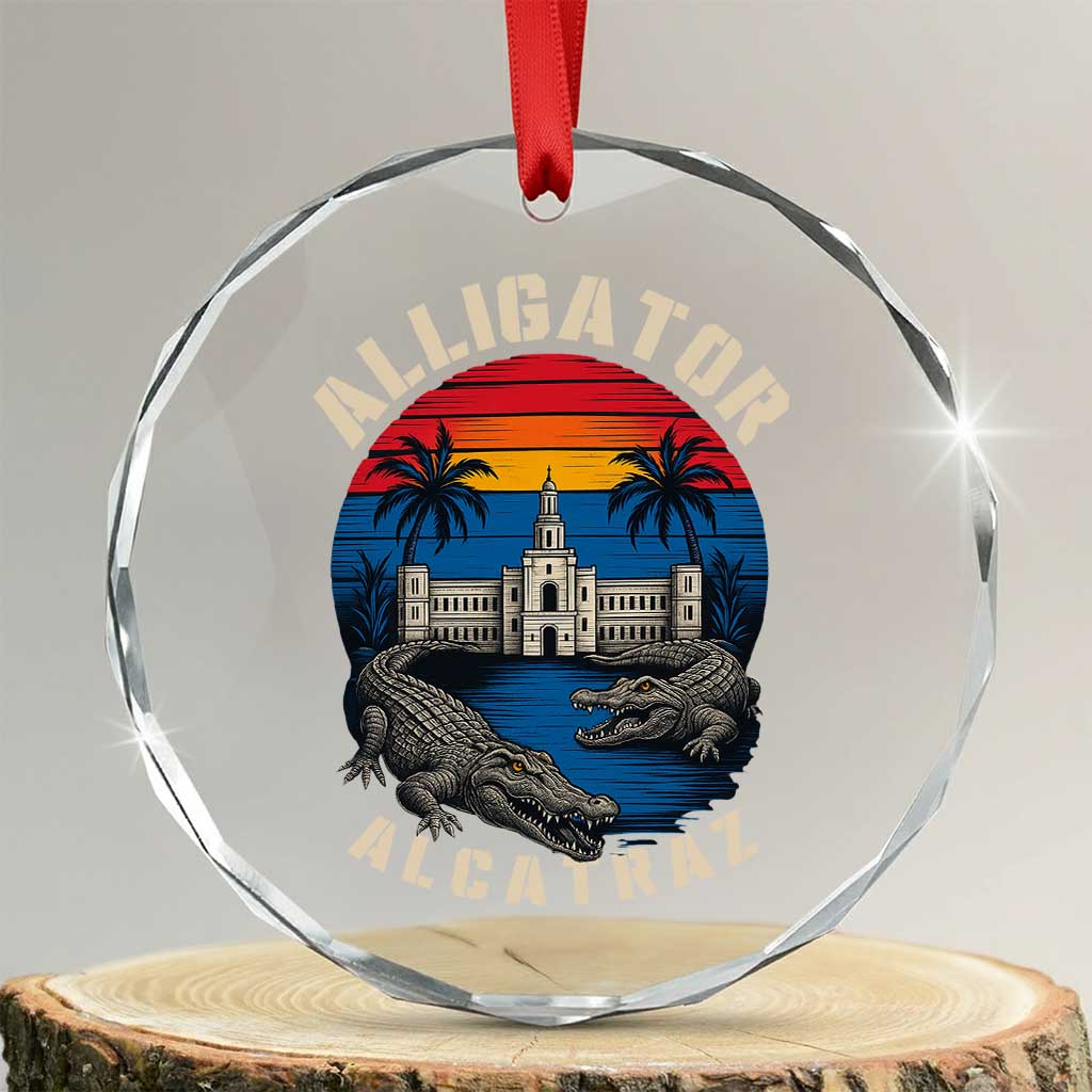 Alligator Alcatraz Political Crystal Glass Ornament Florida Prison State Retro Sunset - Wonder Print Shop