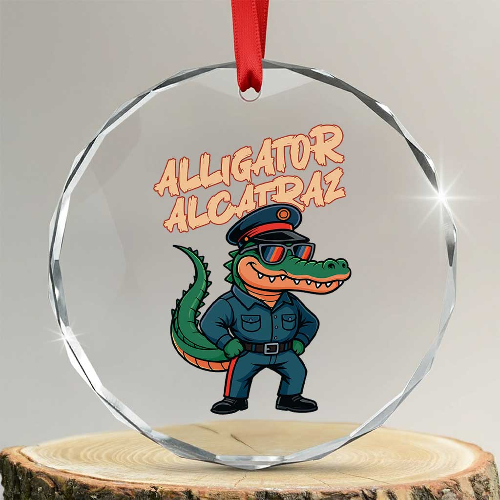Alligator Alcatraz Political Crystal Glass Ornament Funny Florida Gator Cop with Attitude - Wonder Print Shop