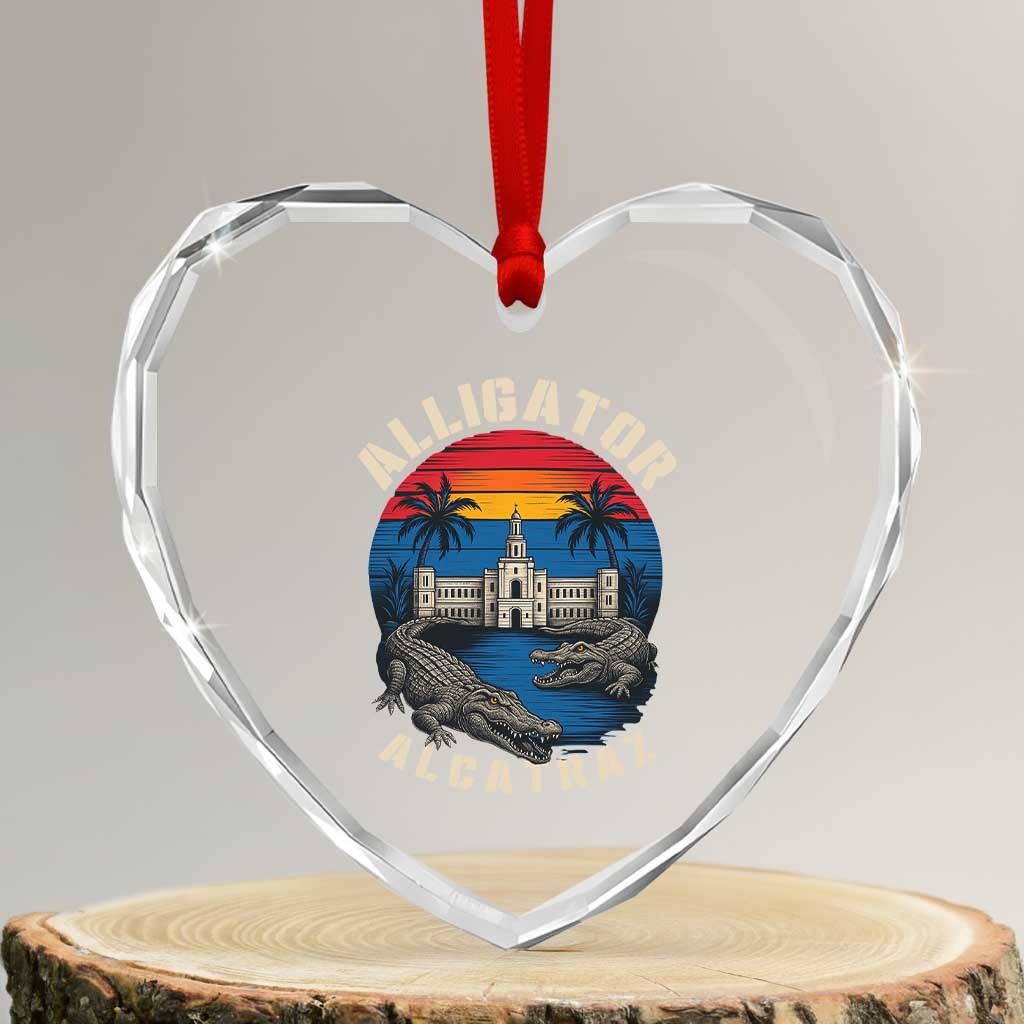 Alligator Alcatraz Political Heart Crystal Glass Ornament Florida Prison State Retro Sunset - Wonder Print Shop
