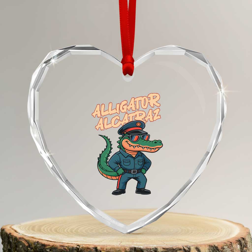 Alligator Alcatraz Political Heart Crystal Glass Ornament Funny Florida Gator Cop with Attitude - Wonder Print Shop