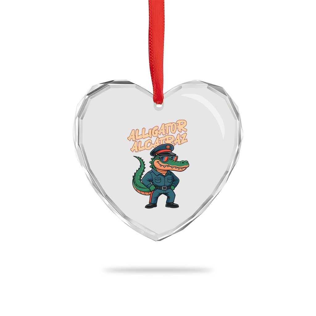 Alligator Alcatraz Political Heart Crystal Glass Ornament Funny Florida Gator Cop with Attitude - Wonder Print Shop