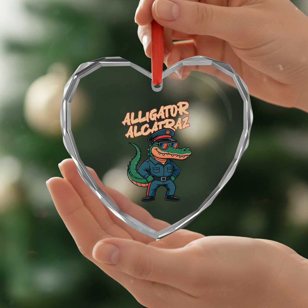 Alligator Alcatraz Political Heart Crystal Glass Ornament Funny Florida Gator Cop with Attitude - Wonder Print Shop