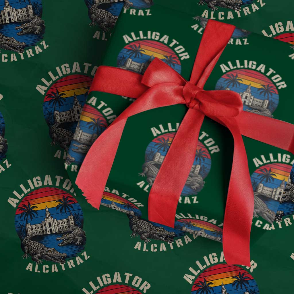 Alligator Alcatraz Political Wrapping Paper Roll Florida Prison State Retro Sunset - Wonder Print Shop