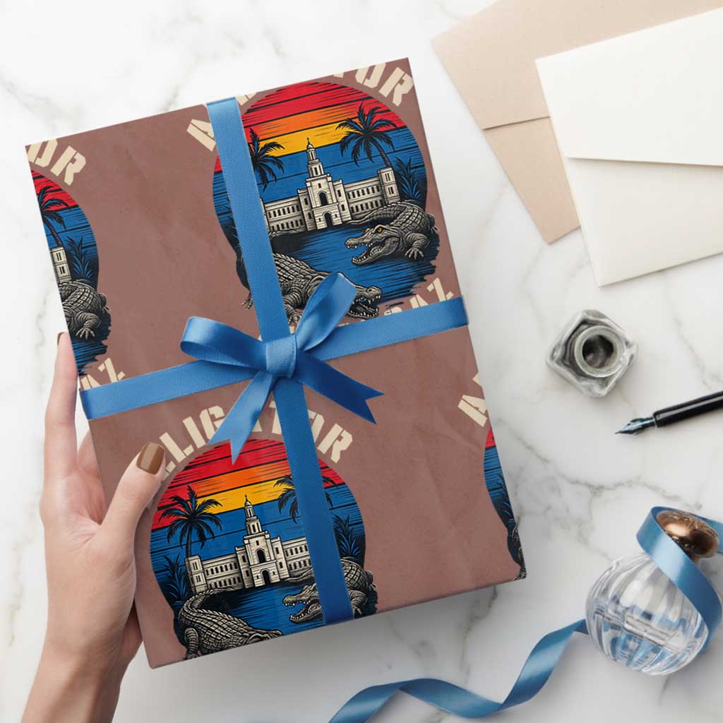 Alligator Alcatraz Political Wrapping Paper Roll Florida Prison State Retro Sunset - Wonder Print Shop
