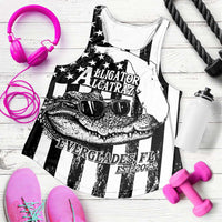 Alligator Alcatraz Women Racerback Tank Cool Gator Everglades USA Grunge Flag - Wonder Print Shop