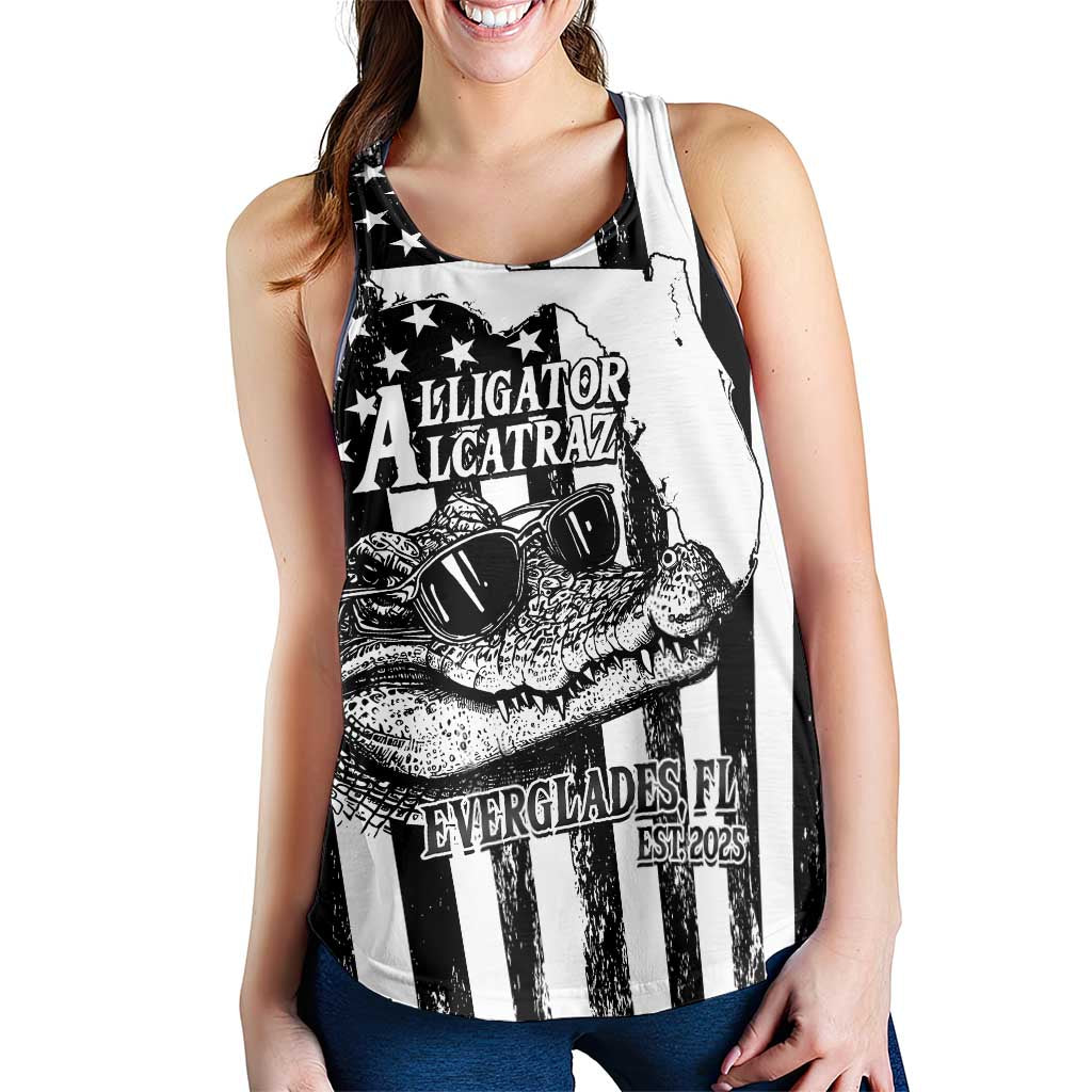 Alligator Alcatraz Women Racerback Tank Cool Gator Everglades USA Grunge Flag - Wonder Print Shop