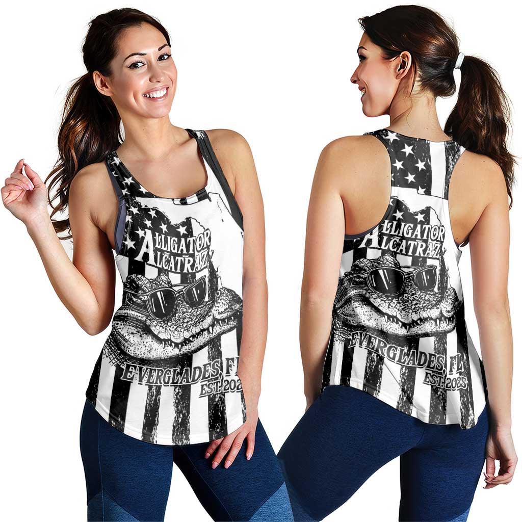 Alligator Alcatraz Women Racerback Tank Cool Gator Everglades USA Grunge Flag - Wonder Print Shop
