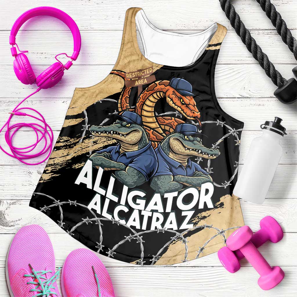 Alligator Alcatraz Women Racerback Tank Gator and Python Restricted Area - Wonder Print Shop