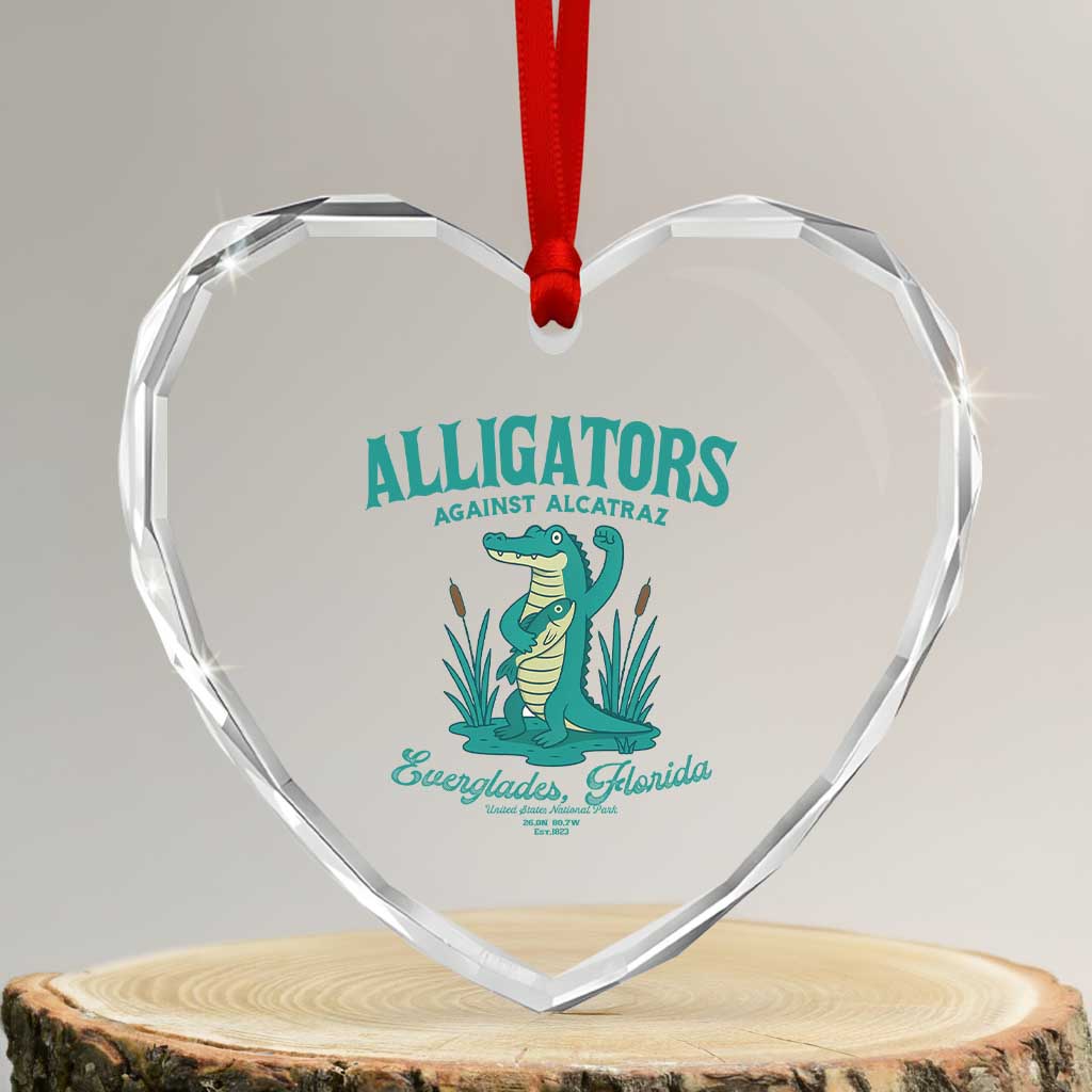 Alligators Against Alcatraz Heart Crystal Glass Ornament Everglades Florida for Human Rights - Wonder Print Shop