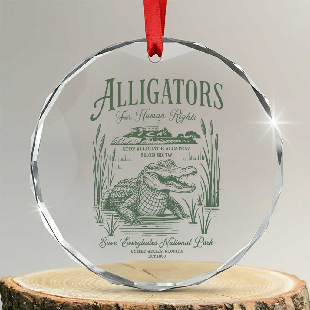 Alligators for Human Rights Crystal Glass Ornament Save Everglades Alcatraz - Wonder Print Shop