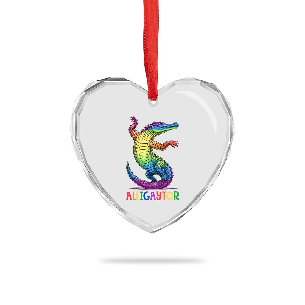 Alligaytor LGBTQ Pride Graphic Heart Crystal Glass Ornament Queer Reptile Lovers