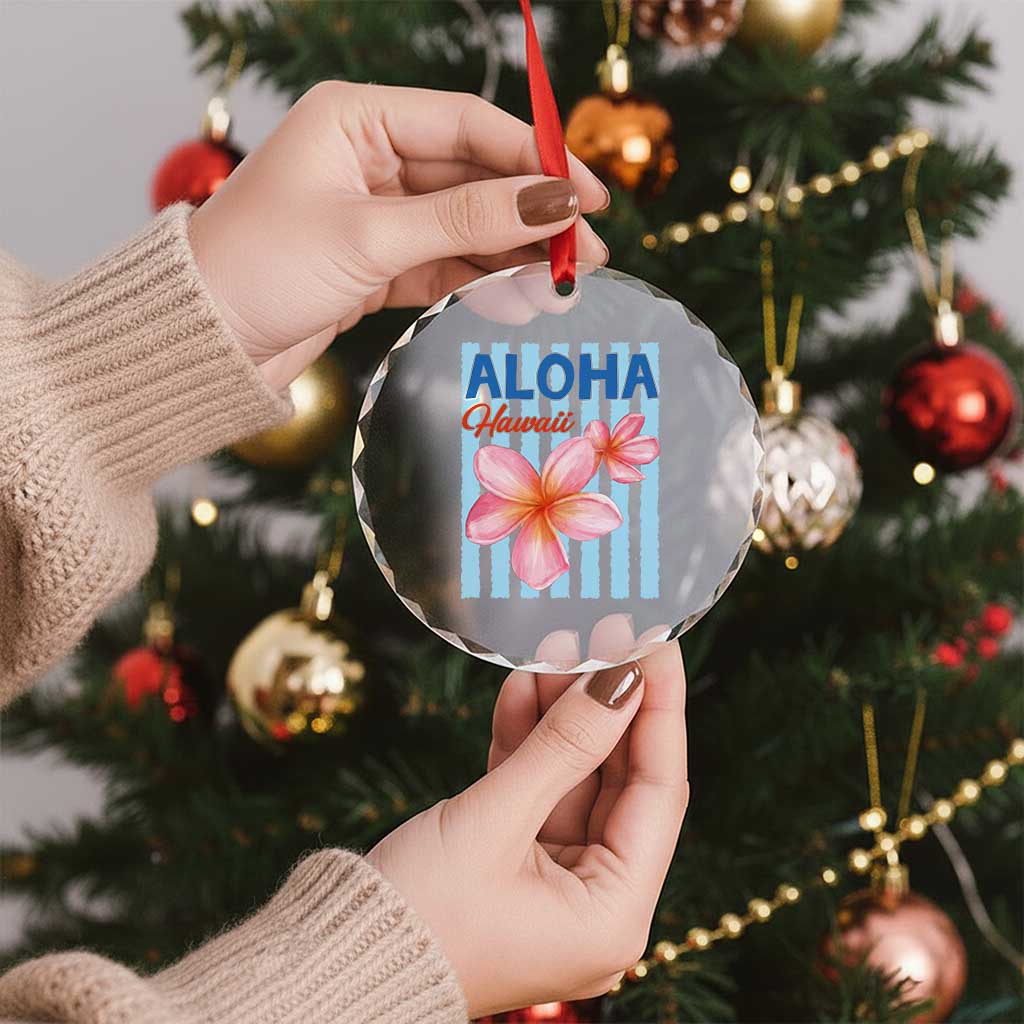 Aloha Hawaii Crystal Glass Ornament Hibiscus Flower Tropical Beach Vacation