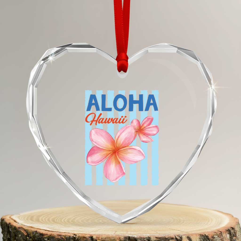 Aloha Hawaii Heart Crystal Glass Ornament Hibiscus Flower Tropical Beach Vacation