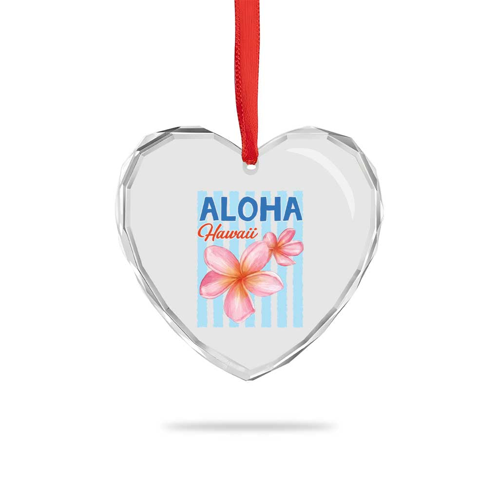 Aloha Hawaii Heart Crystal Glass Ornament Hibiscus Flower Tropical Beach Vacation
