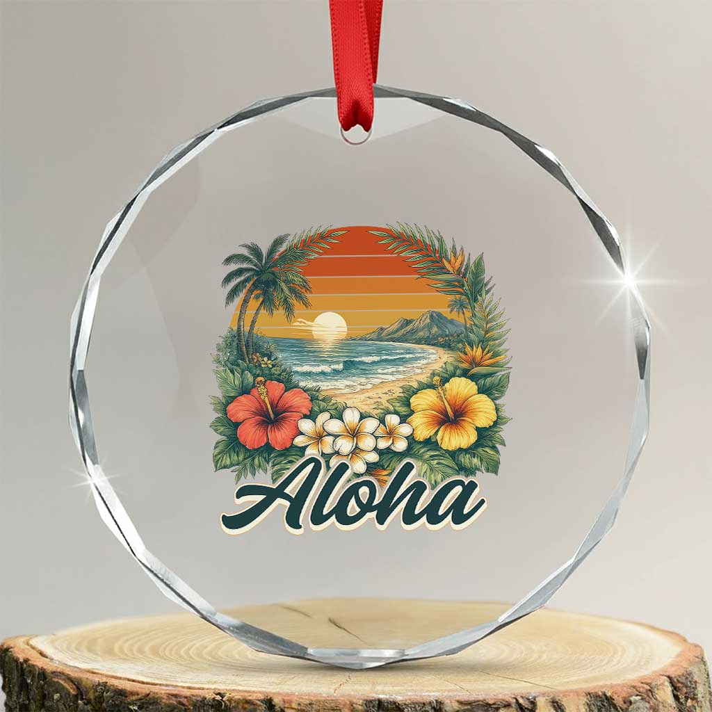 Aloha Hawaii Summer Crystal Glass Ornament Vintage Tropical Beach Graphic