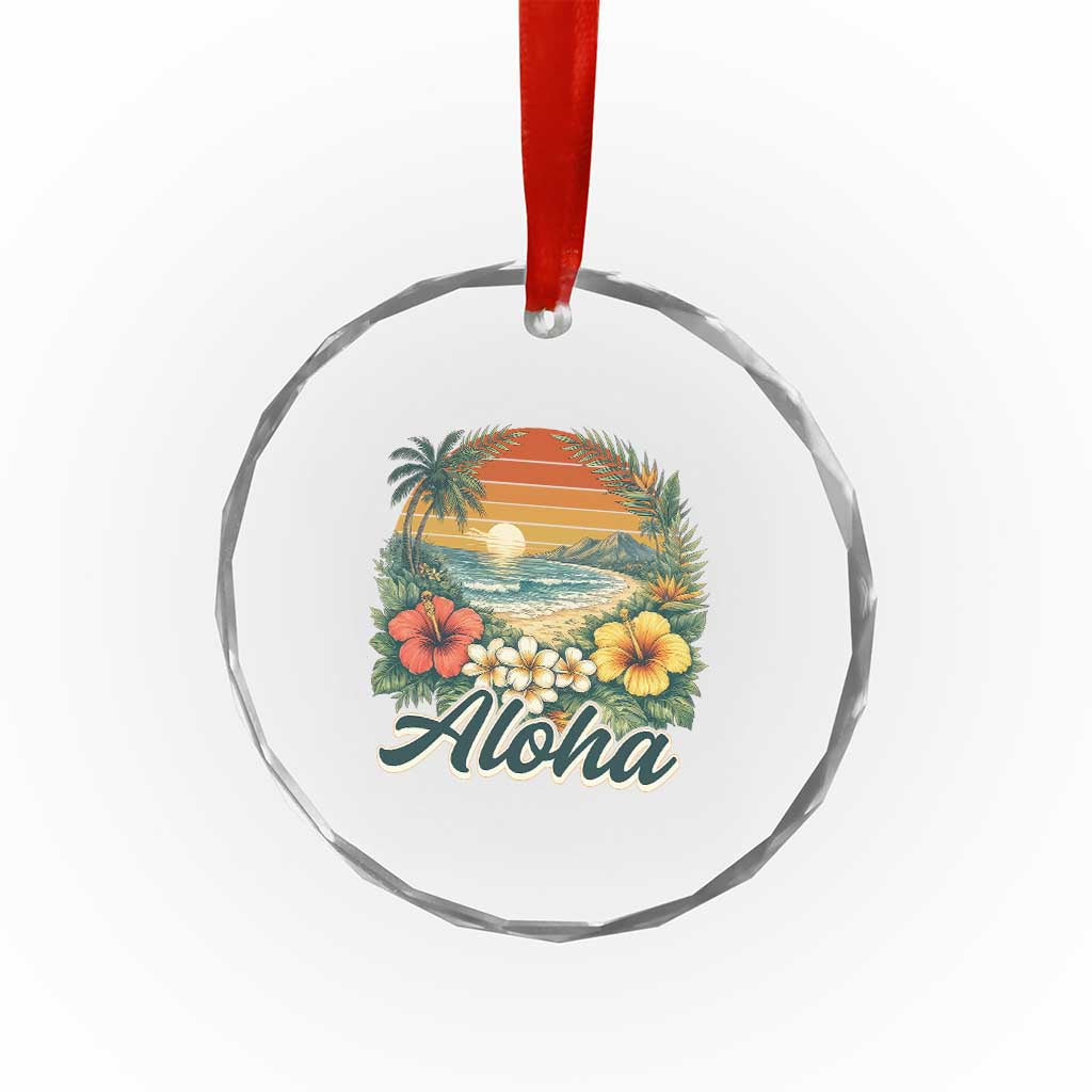 Aloha Hawaii Summer Crystal Glass Ornament Vintage Tropical Beach Graphic