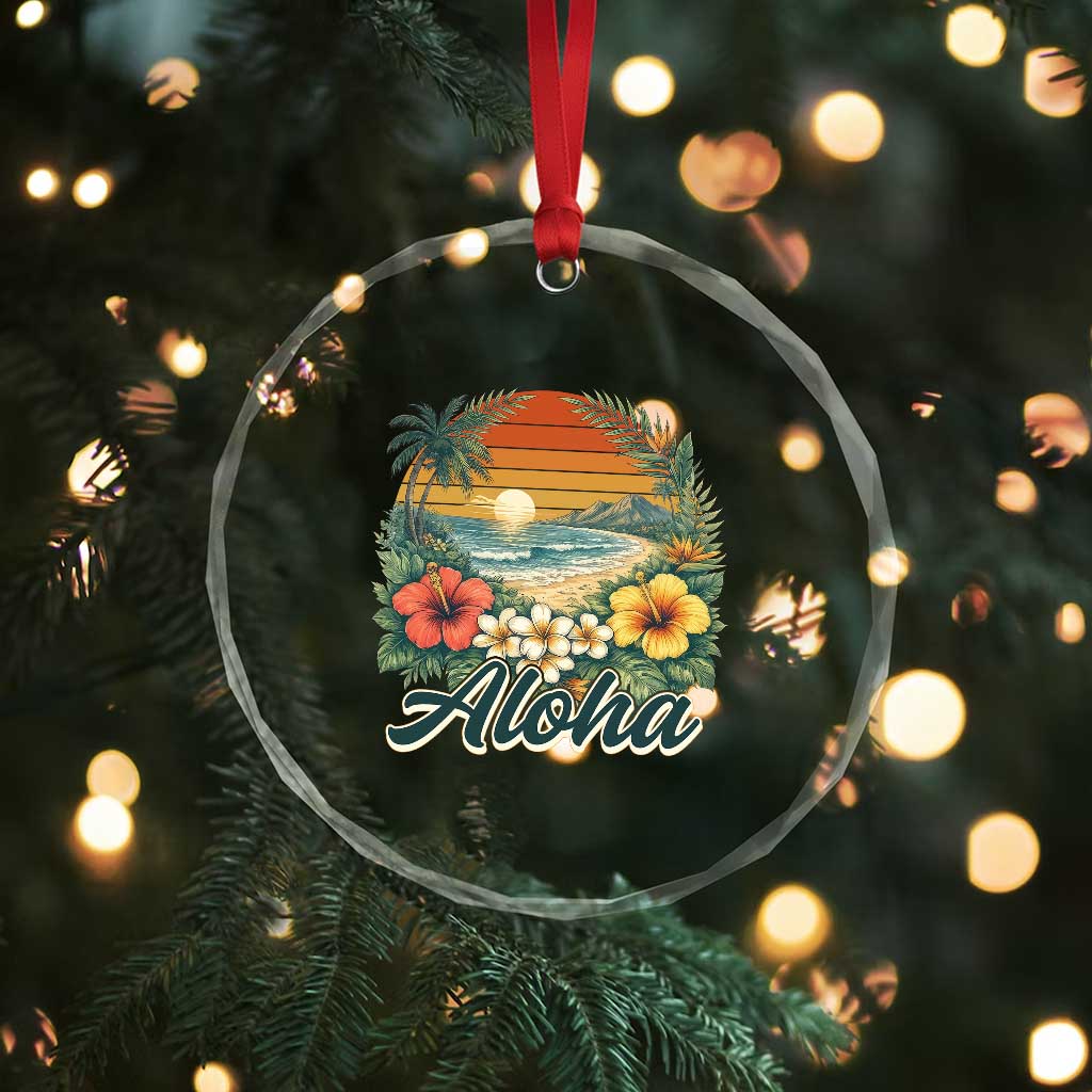 Aloha Hawaii Summer Crystal Glass Ornament Vintage Tropical Beach Graphic