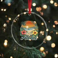 Aloha Hawaii Summer Crystal Glass Ornament Vintage Tropical Beach Graphic
