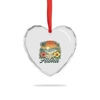 Aloha Hawaii Summer Heart Crystal Glass Ornament Vintage Tropical Beach Graphic