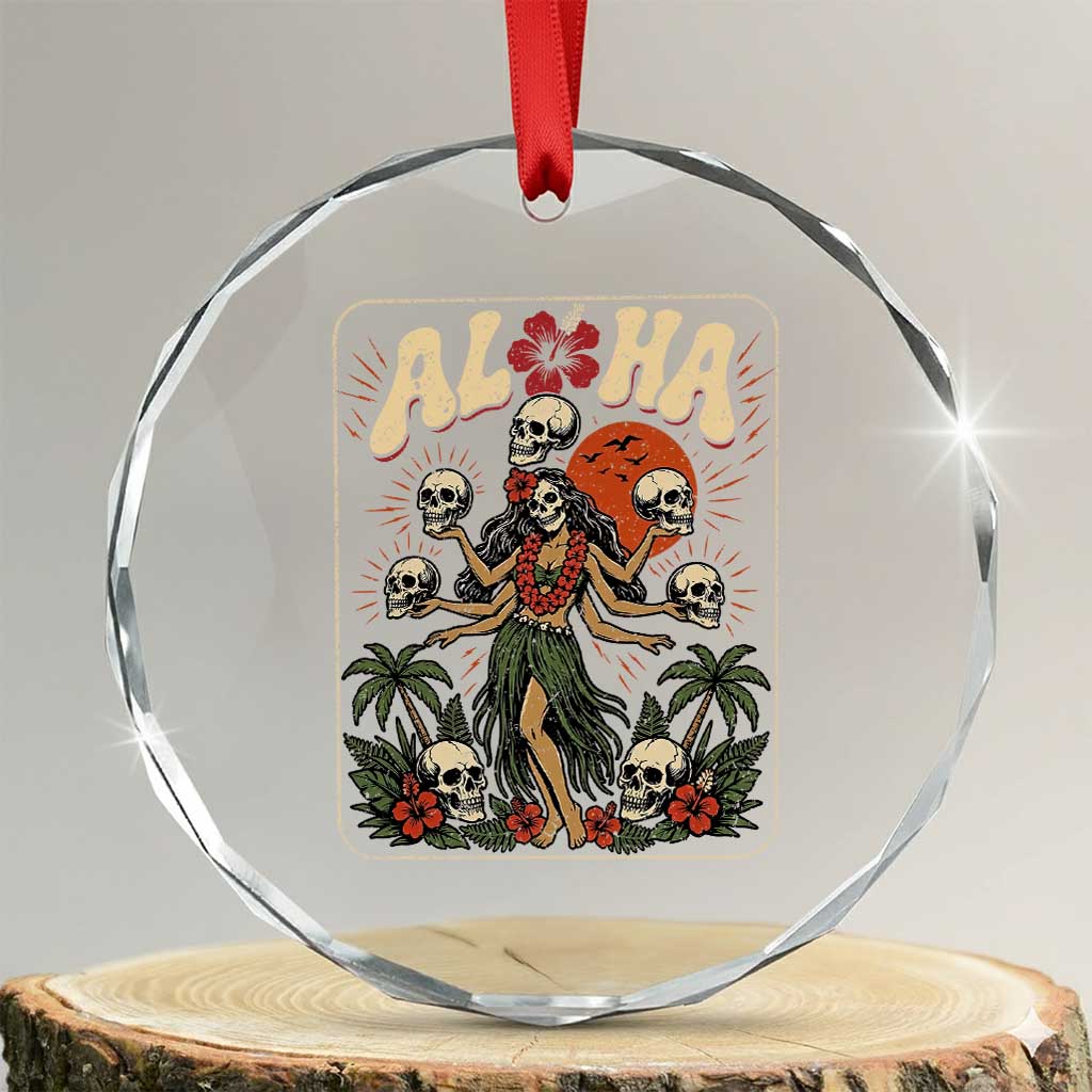 Aloha Skull Crystal Glass Ornament Hibiscus Flower Hula Dancer Dark Tropical Beach Gothic Hawaiian Vibe