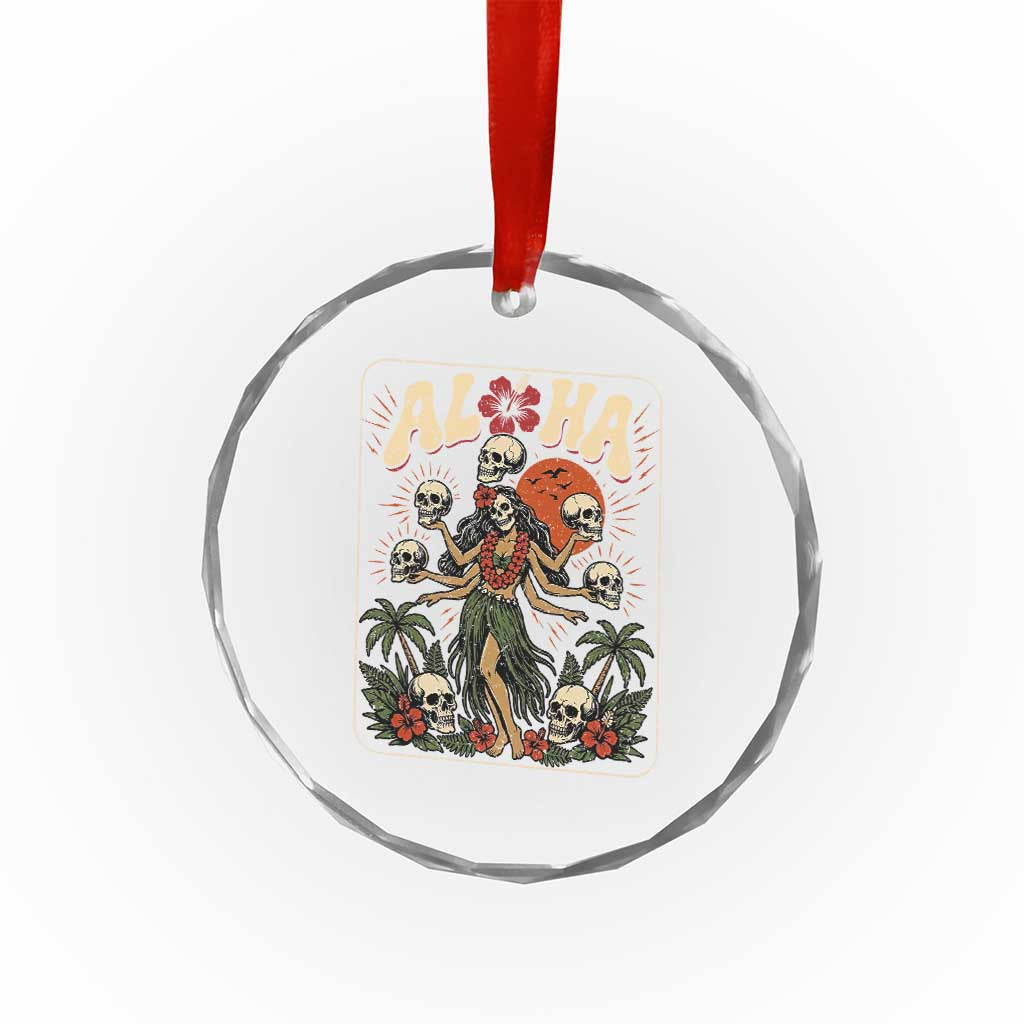 Aloha Skull Crystal Glass Ornament Hibiscus Flower Hula Dancer Dark Tropical Beach Gothic Hawaiian Vibe