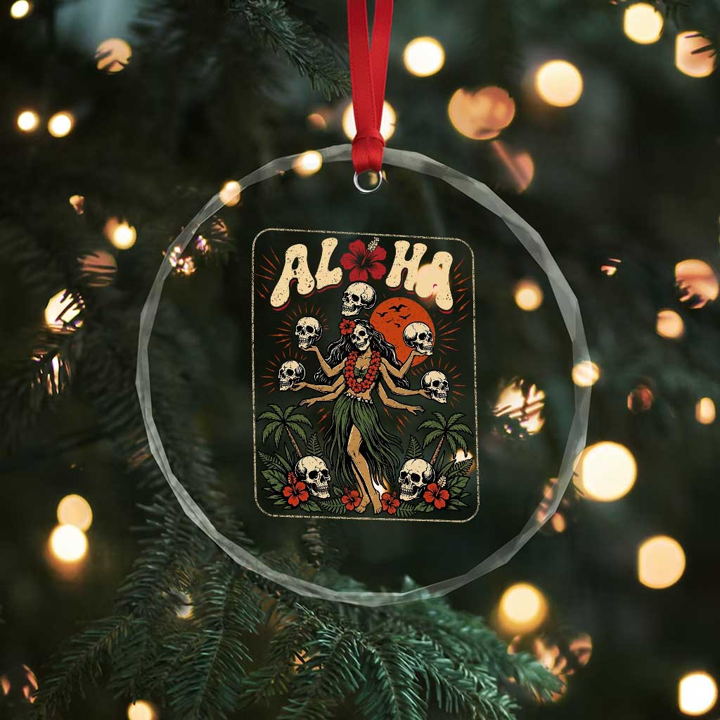 Aloha Skull Crystal Glass Ornament Hibiscus Flower Hula Dancer Dark Tropical Beach Gothic Hawaiian Vibe