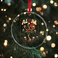 Aloha Skull Crystal Glass Ornament Hibiscus Flower Hula Dancer Dark Tropical Beach Gothic Hawaiian Vibe