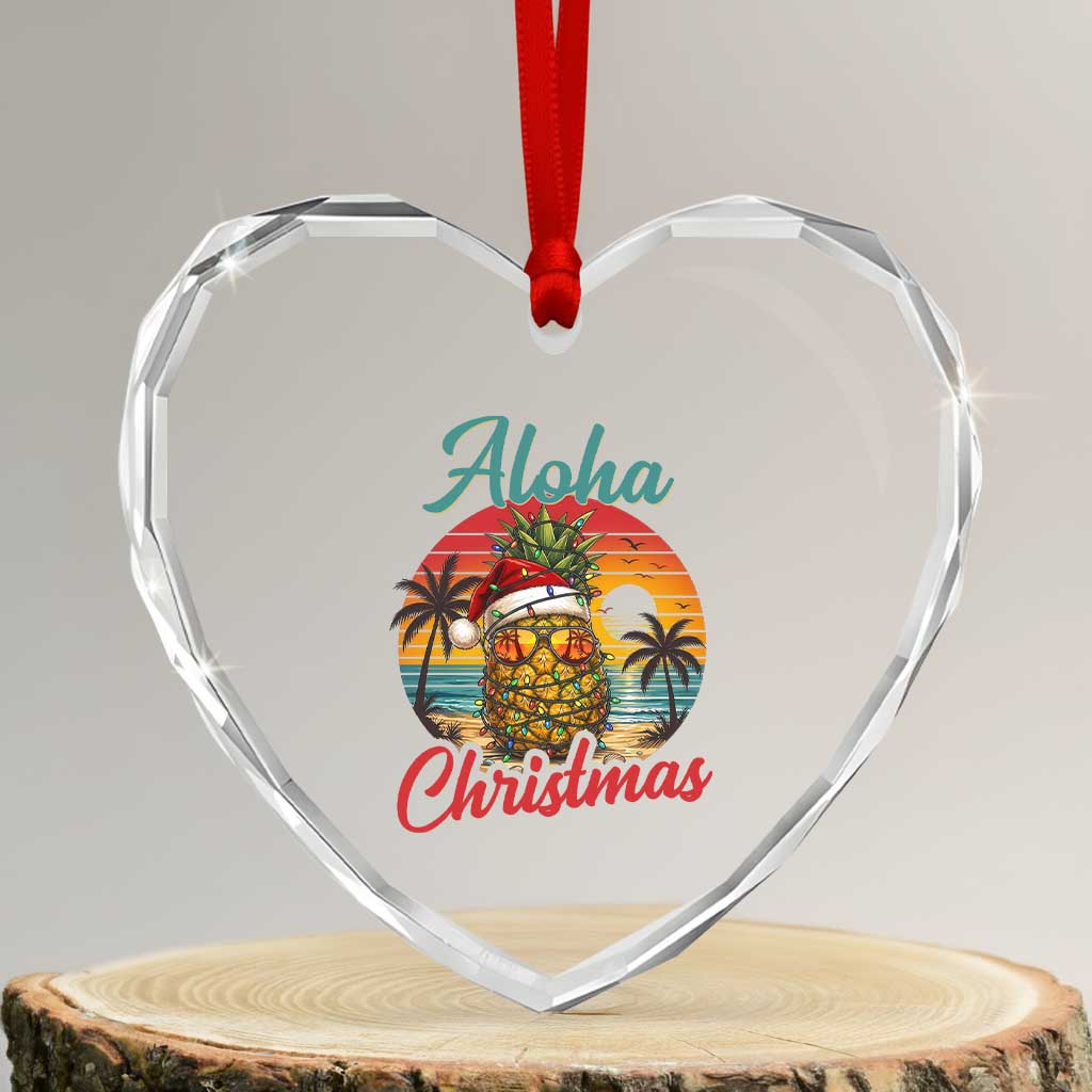 Aloha Tropical Pineapple Christmas Heart Crystal Glass Ornament Vintage Beach Xmas Gift