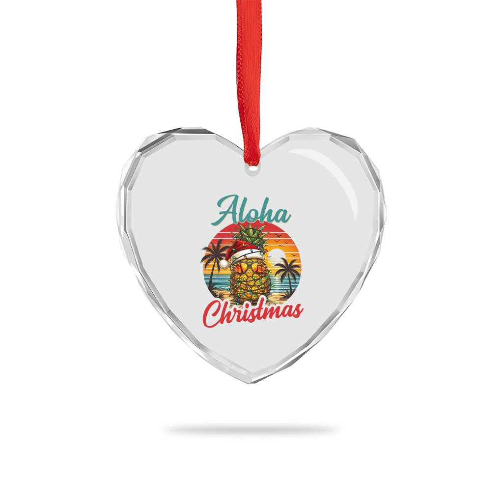 Aloha Tropical Pineapple Christmas Heart Crystal Glass Ornament Vintage Beach Xmas Gift