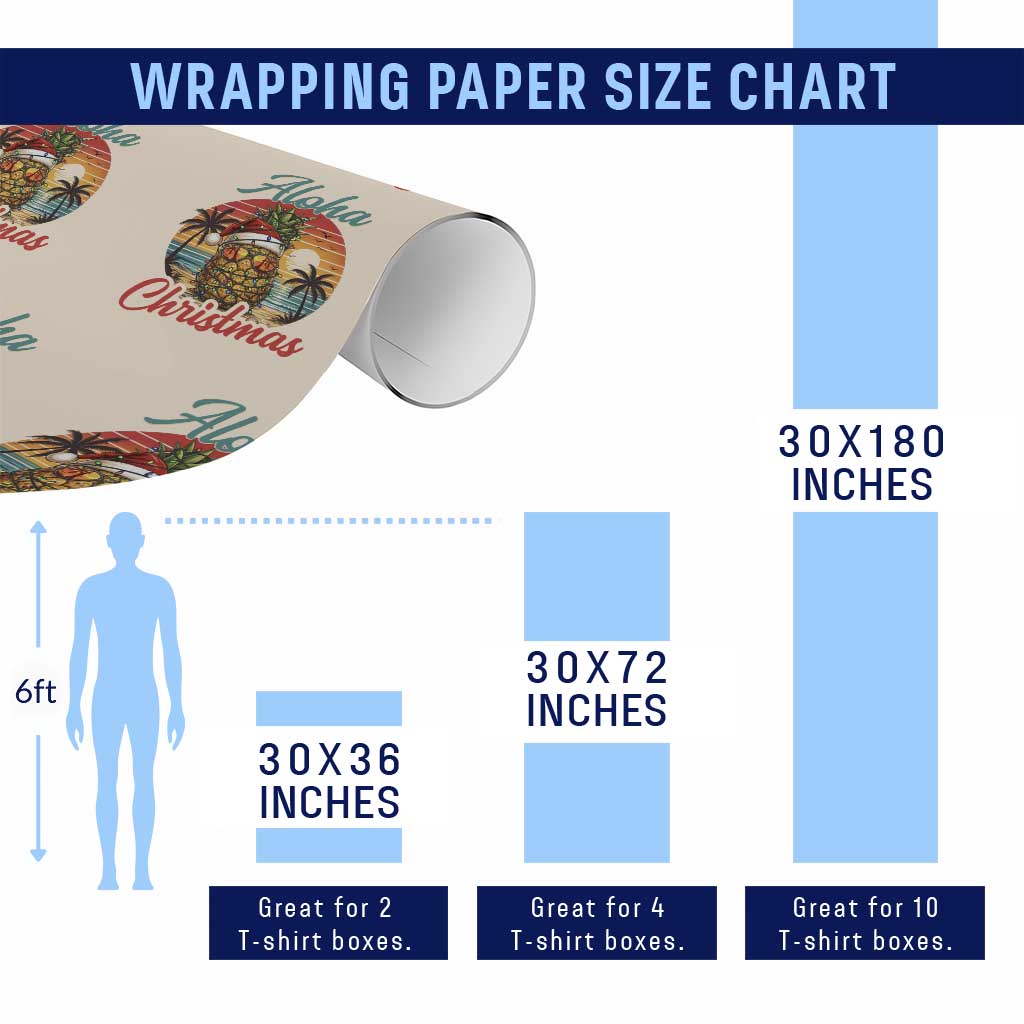 Aloha Tropical Pineapple Christmas Wrapping Paper Roll Vintage Beach Xmas Gift