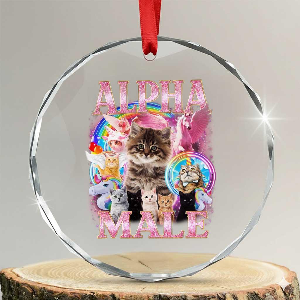 Alpha Male Cat Crystal Glass Ornament Funny Rainbow Kitten Meme Bootleg