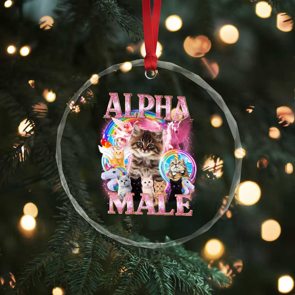 Alpha Male Cat Crystal Glass Ornament Funny Rainbow Kitten Meme Bootleg