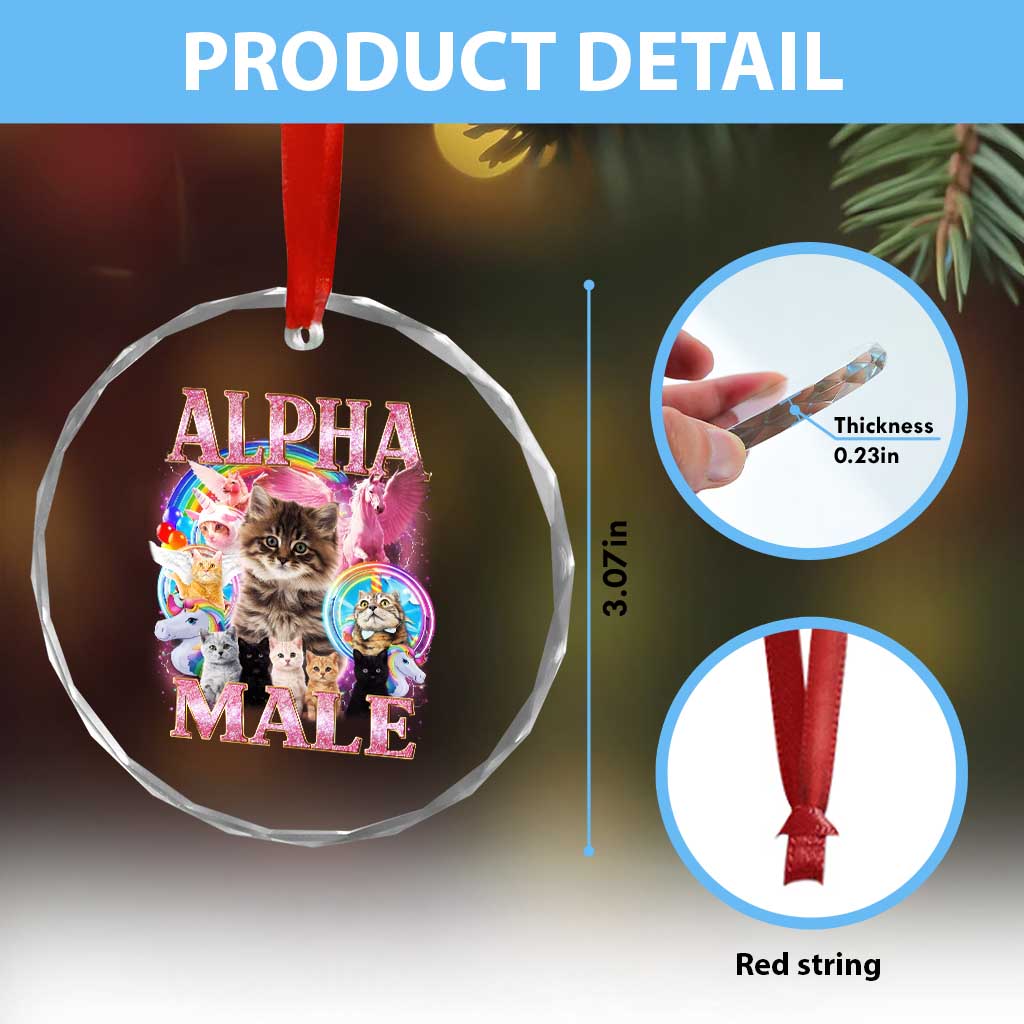 Alpha Male Cat Crystal Glass Ornament Funny Rainbow Kitten Meme Bootleg