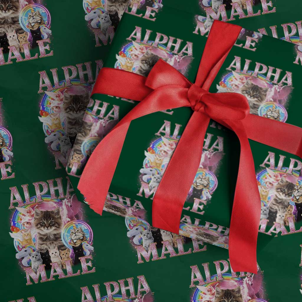 Alpha Male Cat Wrapping Paper Roll Funny Rainbow Kitten Meme Bootleg