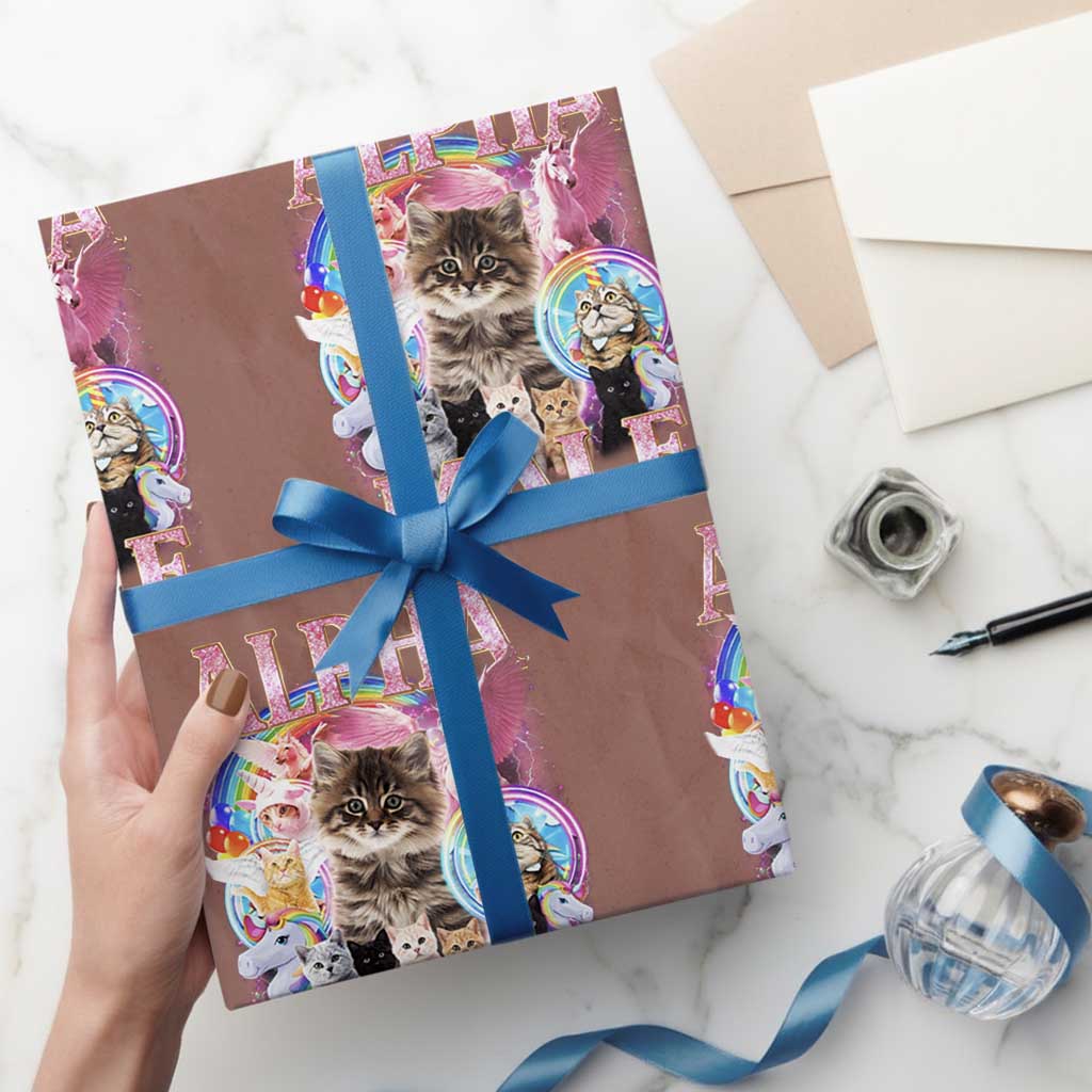 Alpha Male Cat Wrapping Paper Roll Funny Rainbow Kitten Meme Bootleg
